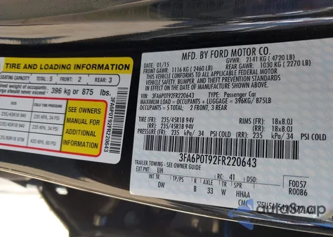 2015 Ford Fusion Se from USA, damaged, VIN 3FA6P0T92FR220643
